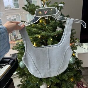 Aritzia Babaton Cropped Sculpt Knot Bustier Light Blue Tank